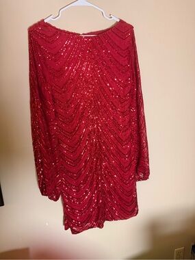 Red Sequin Mini Dress with Chevron Sparkle